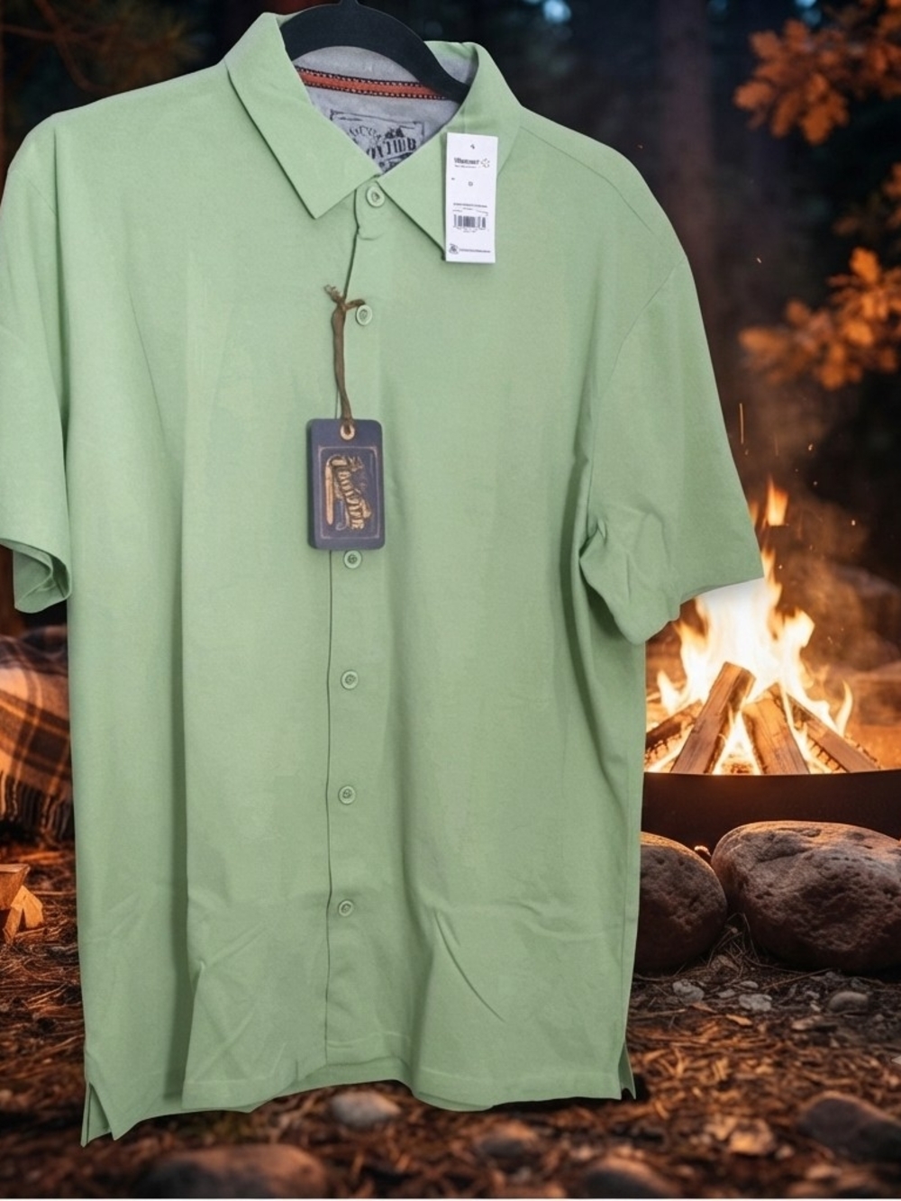 Frontier Threads By Weatherproof Men's Light Green Short-Sleeve Button Shirt